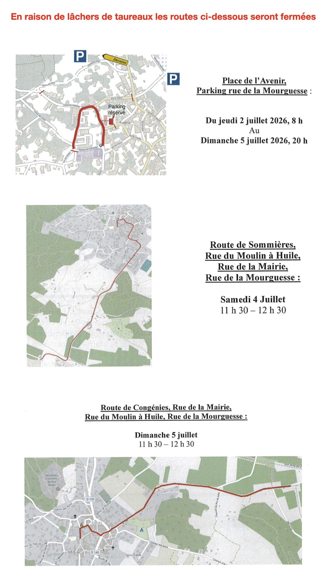 Plan de fermeture des rues - Fête votive